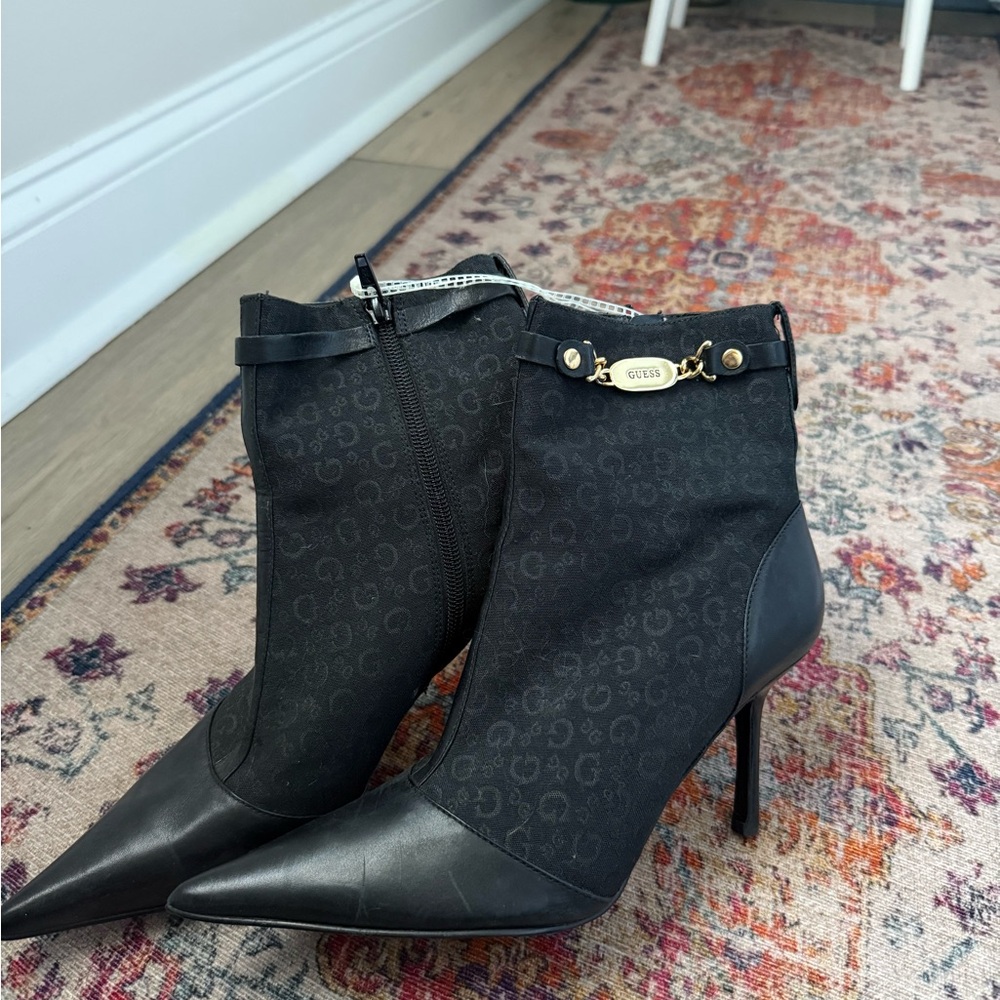 Guess Black Patterned Heeled Boots